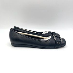 6.5N 6.5 NARROW Trotters Sizzle Black Leather Comfort Slip On Ballet Flats Shoes